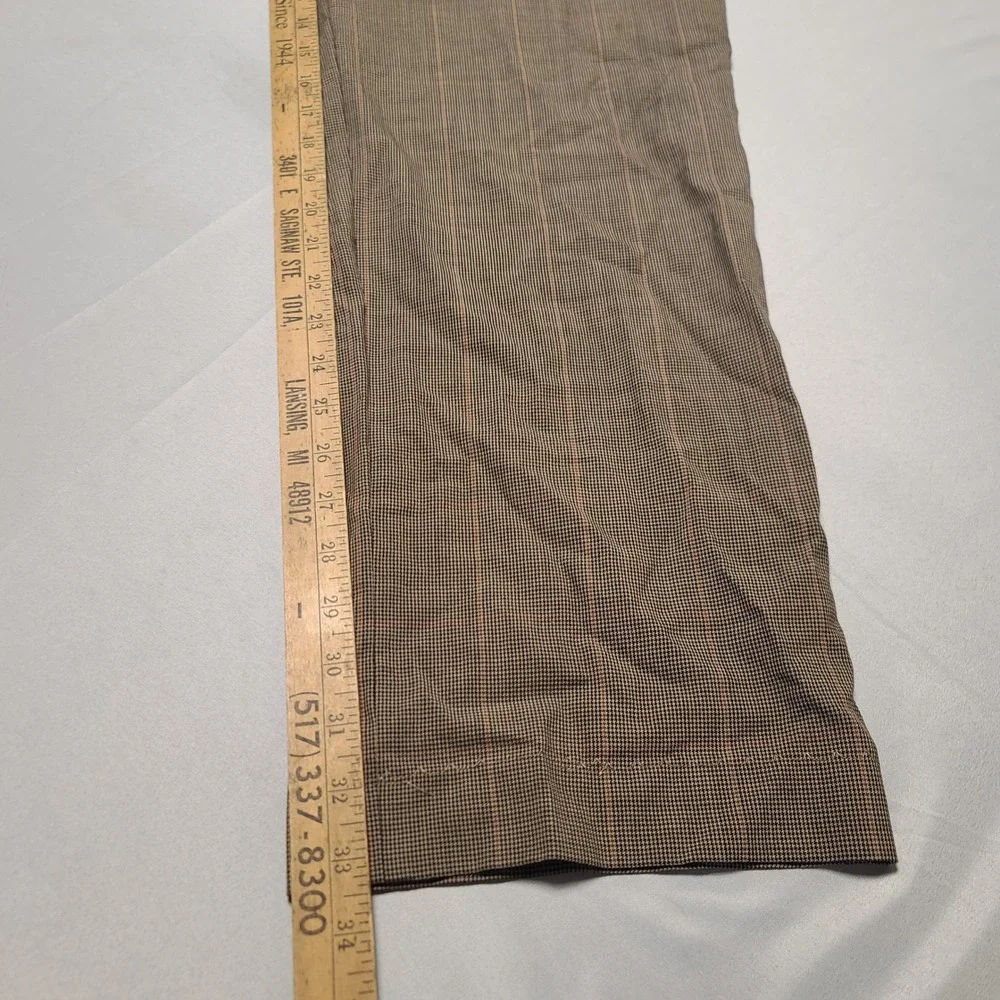 Lands End Dress Pants Mens 40 Brown Houndstooth Wool Pleated Traditional Fit‎